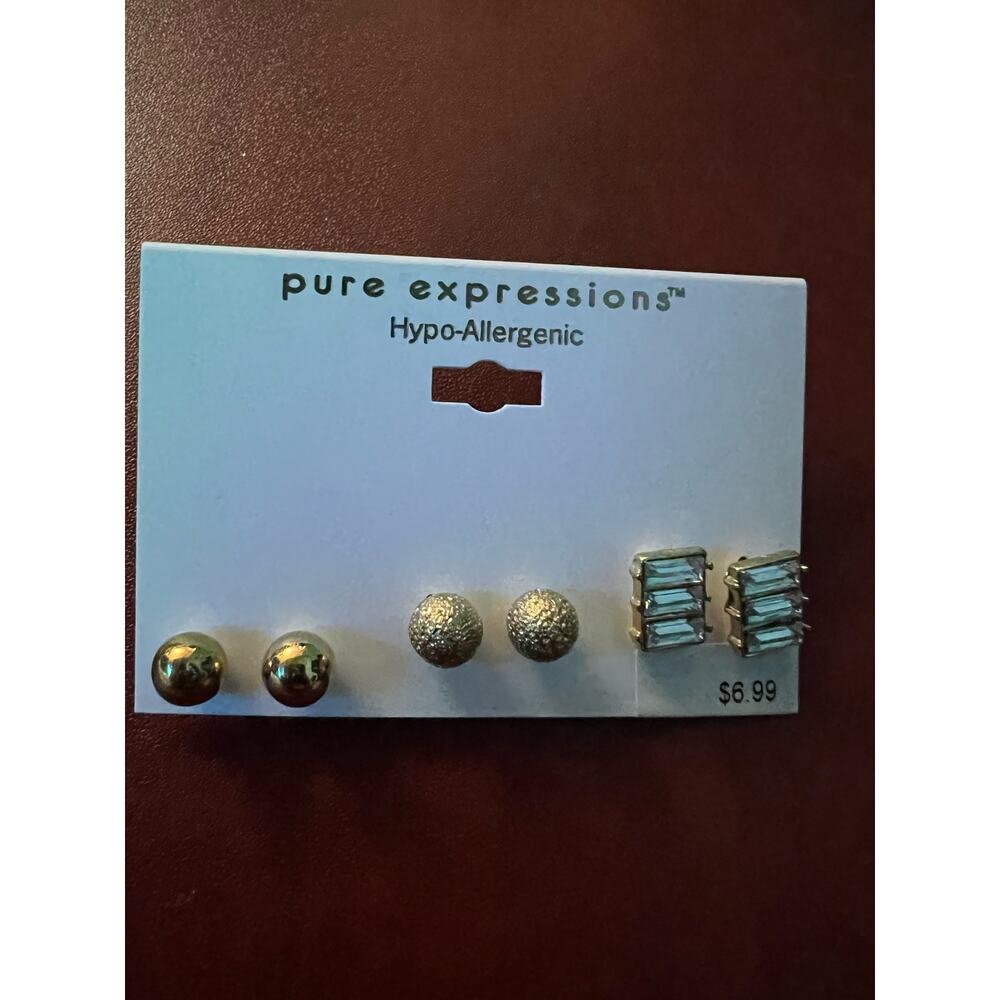 Pure Expressions Hypoallergenic 3-Pair Earring Set - Classy Studs